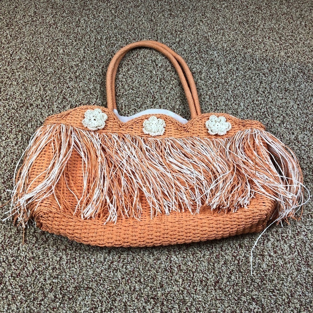 Orange and White Weaved Tote Bag